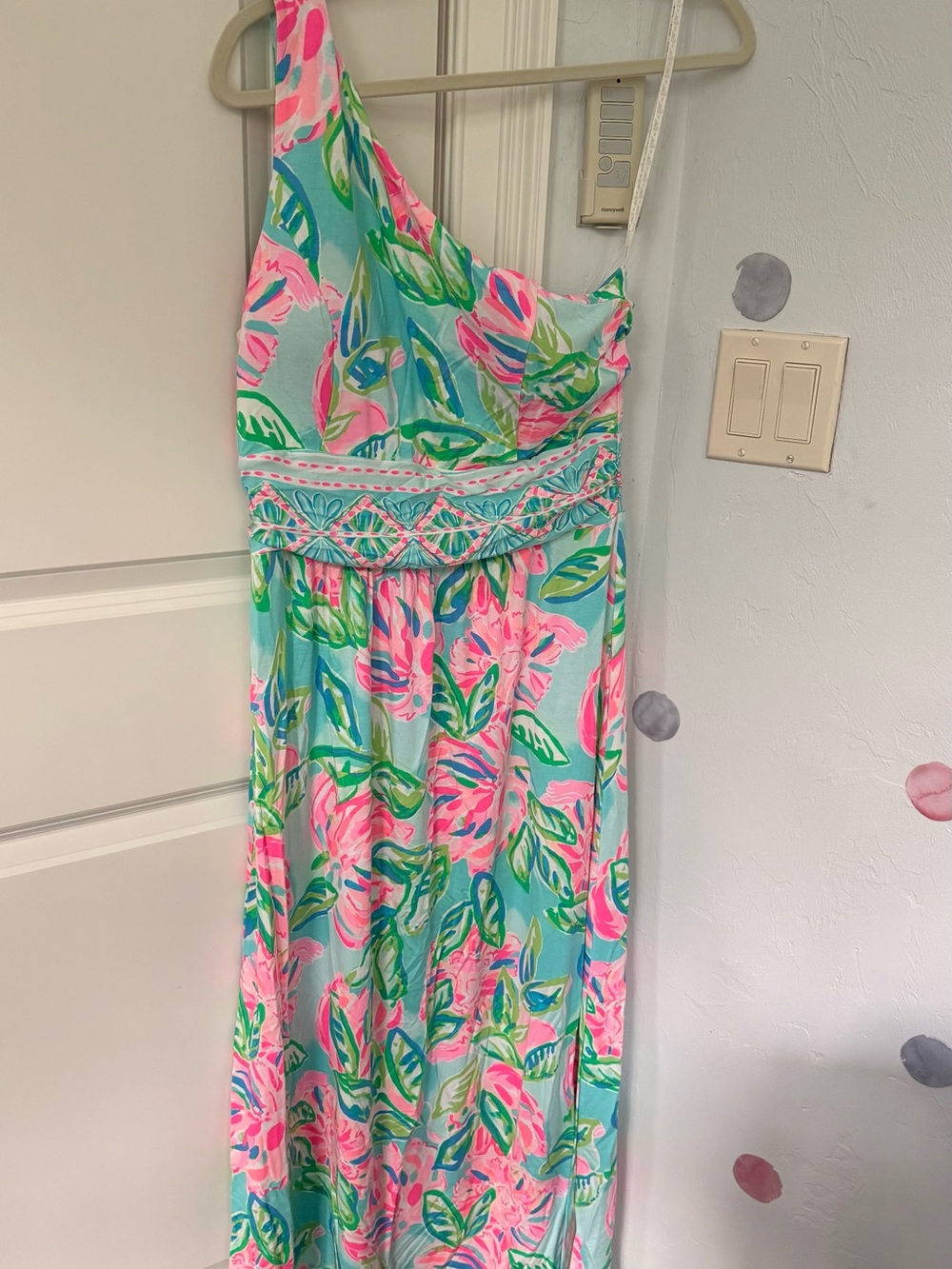 Lilly Pulitzer Pastel Pink & Mint Floral One-Shoulder Maxi Dress - Picture 2 of 5